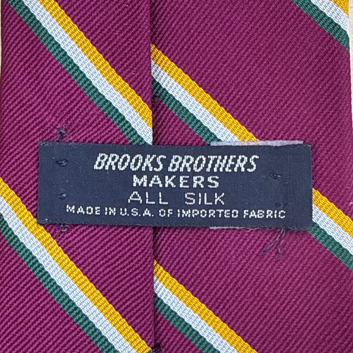 Vintage Brooks Brothers Burgundy & Yellow Striped Silk Tie Classic Style