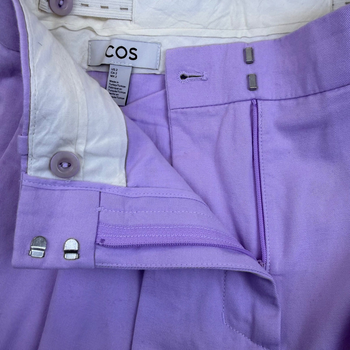COS Womens Lavender Cotton Wide-Leg Pleated Pants Elegant Tailored Fit Size 2