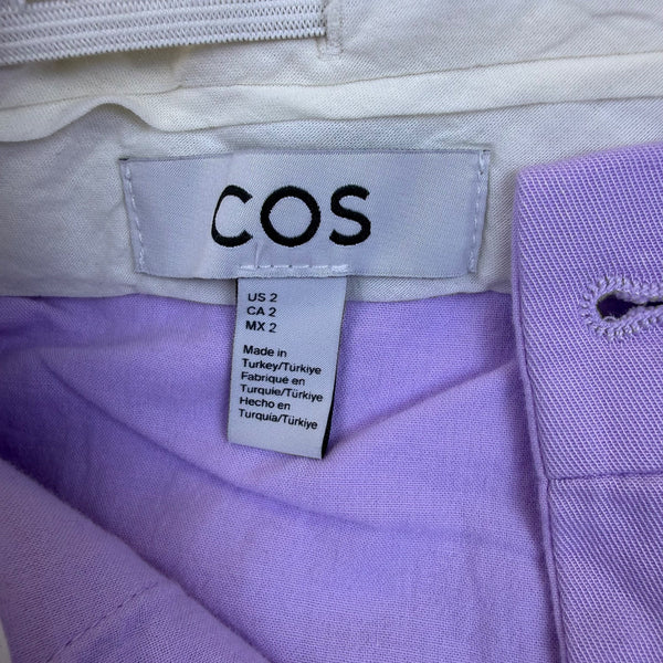COS Womens Lavender Cotton Wide-Leg Pleated Pants Elegant Tailored Fit Size 2