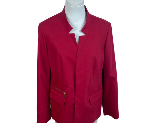 Chicos Red Women's Blazer Jacket With Unique Collar And Zipper Pocket Size 1