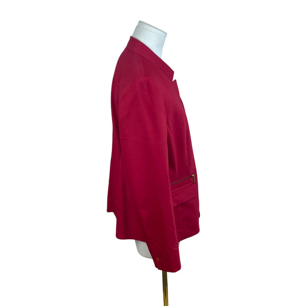 Chicos Red Women's Blazer Jacket With Unique Collar And Zipper Pocket Size 1