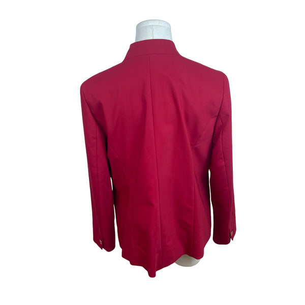 Chicos Red Women's Blazer Jacket With Unique Collar And Zipper Pocket Size 1