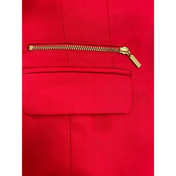 Chicos Red Women's Blazer Jacket With Unique Collar And Zipper Pocket Size 1