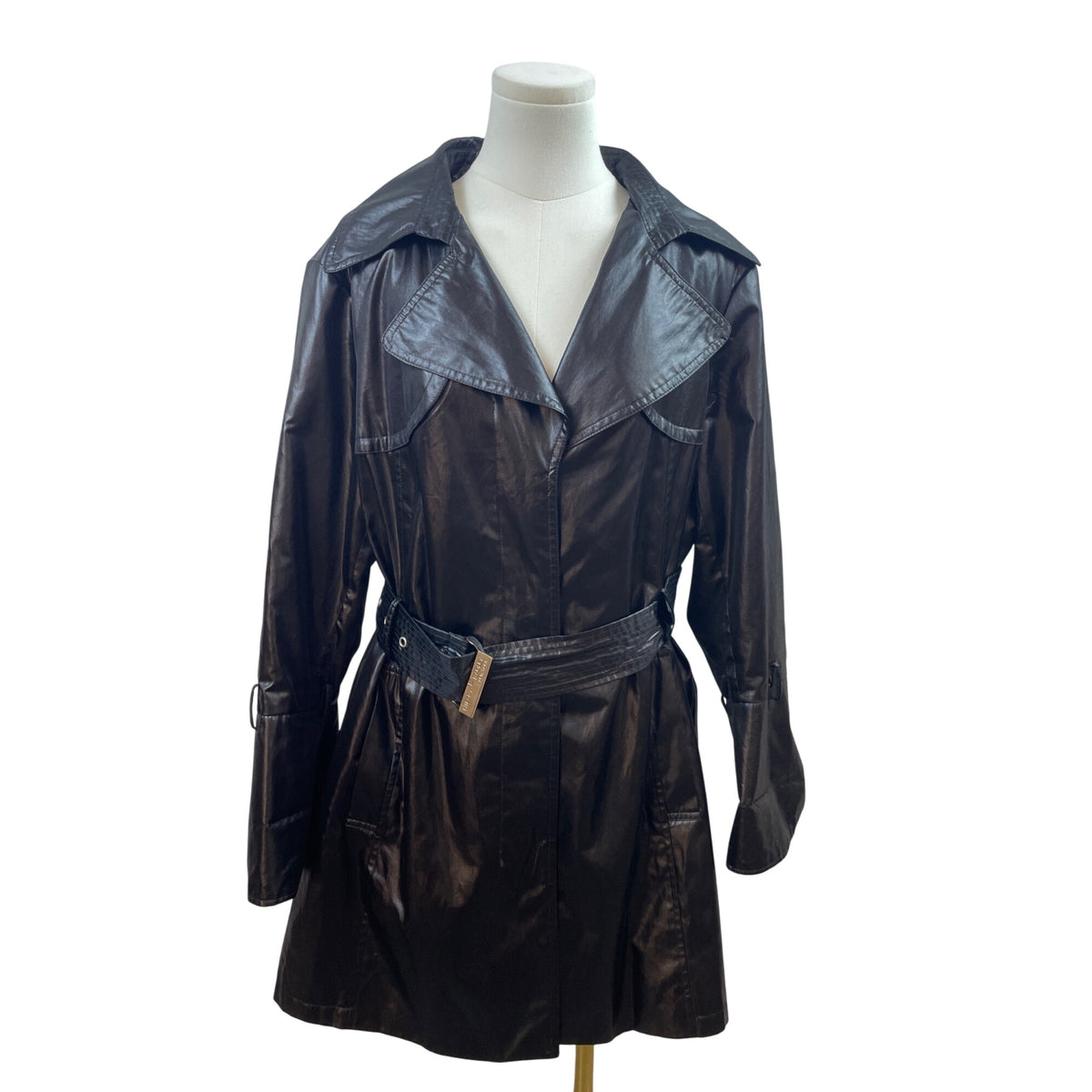 Hilary Radley Black Trench Coat With Belt & Floral Lining