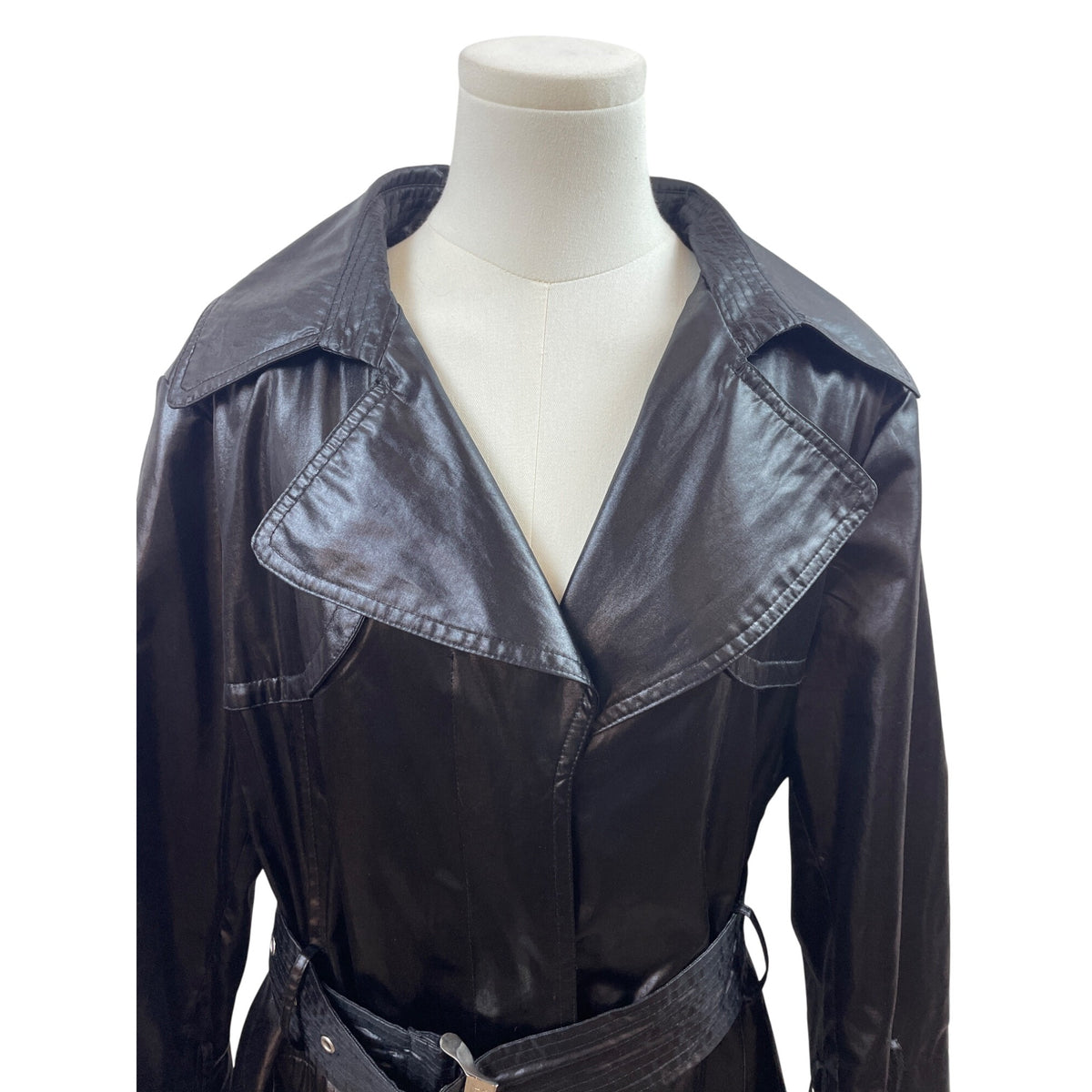Hilary Radley Black Trench Coat With Belt & Floral Lining