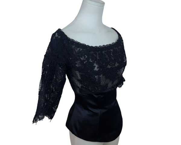 Vintage Rose Taft Couture Womens Black Lace Top Off-Shoulder