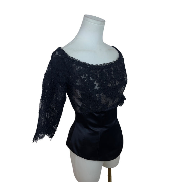 Vintage Rose Taft Couture Womens Black Lace Top Off-Shoulder