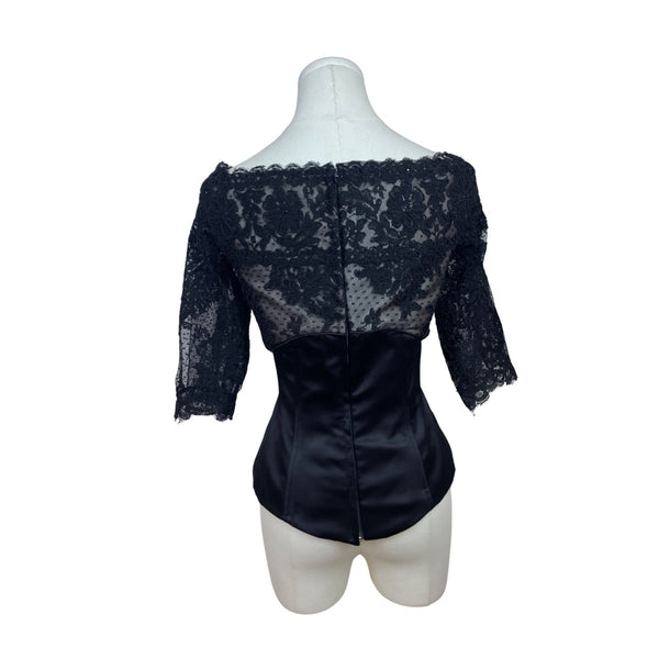 Vintage Rose Taft Couture Womens Black Lace Top Off-Shoulder