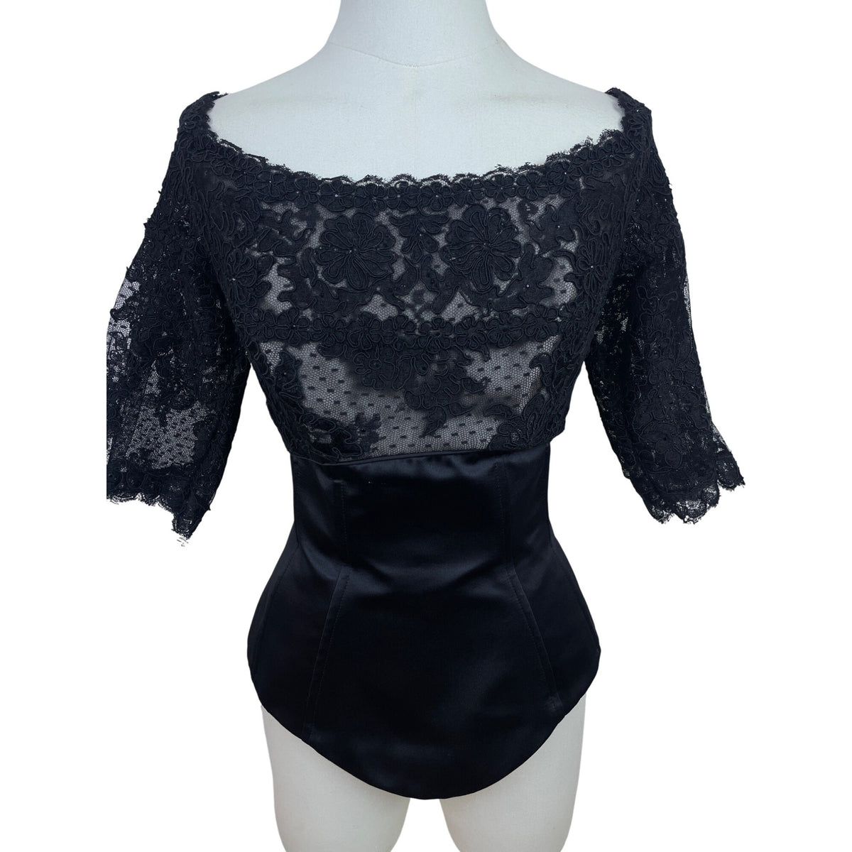 Vintage Rose Taft Couture Womens Black Lace Top Off-Shoulder