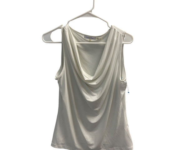 Calvin Klein Womens White Sleeveless Drape Top Size M