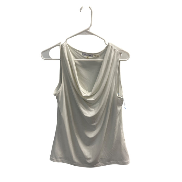 Calvin Klein Womens White Sleeveless Drape Top Size M
