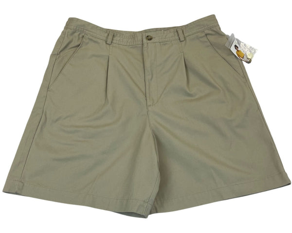 White Stag Womens Beige Cotton Pleated Shorts With Pockets Elastic Back Size 14