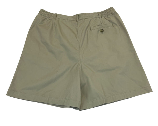 White Stag Womens Beige Cotton Pleated Shorts With Pockets Elastic Back Size 14