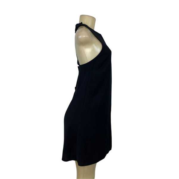 ASOS Black Halter Neck Mini Dress With Button Back Detail  - Size 4