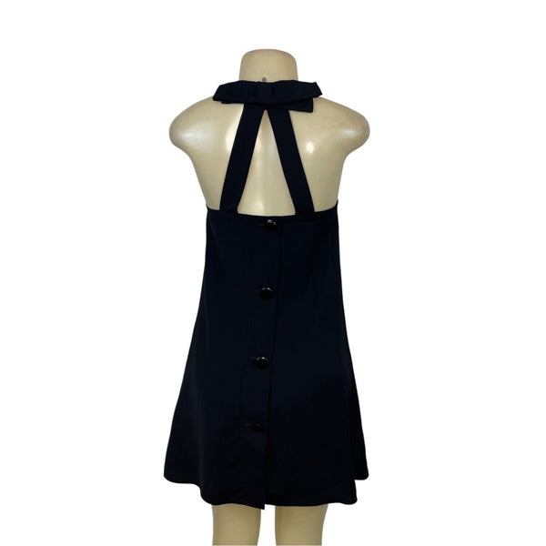 ASOS Black Halter Neck Mini Dress With Button Back Detail  - Size 4