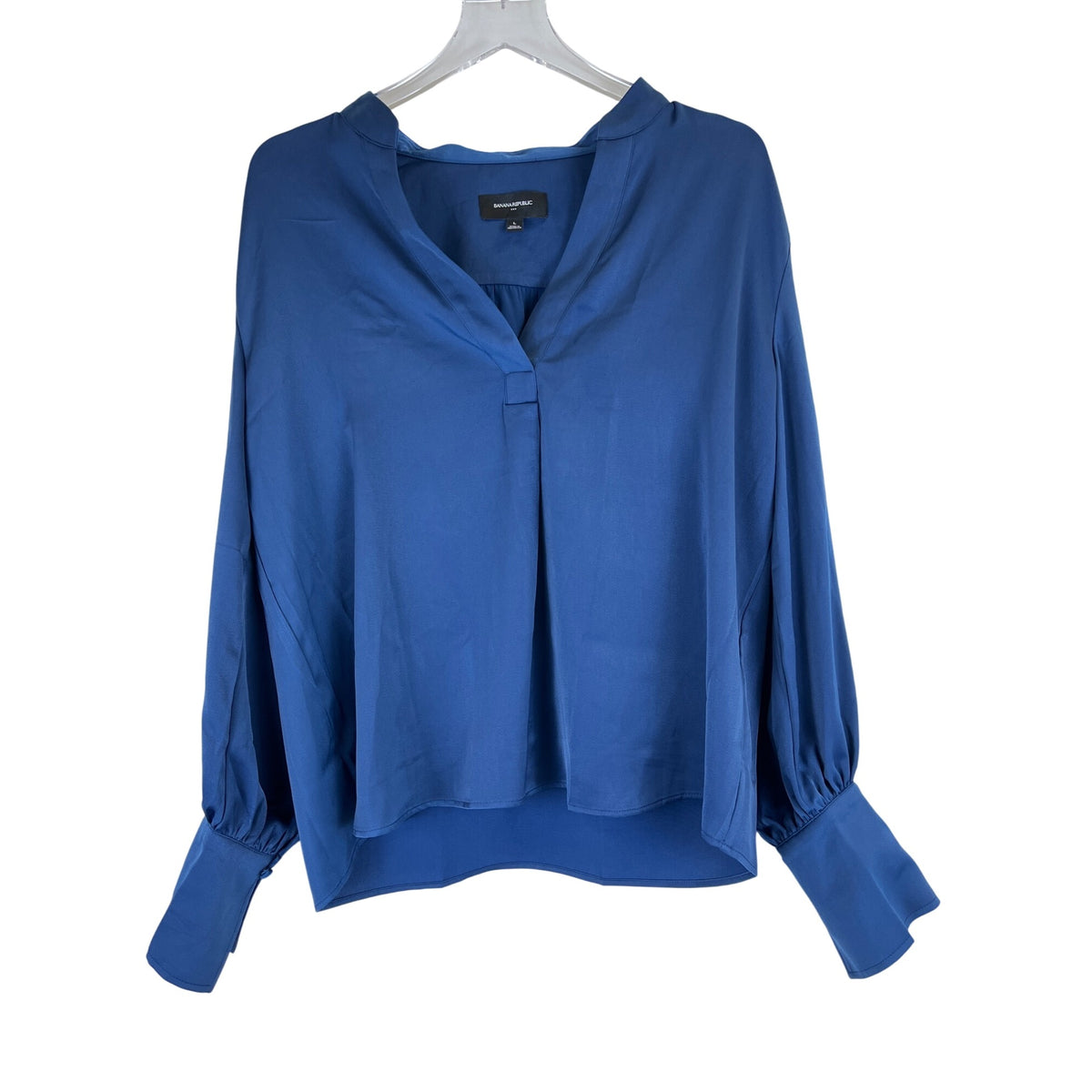 Banana Republic Womens Blue Polyester Long Sleeve V-Neck Blouse Size L