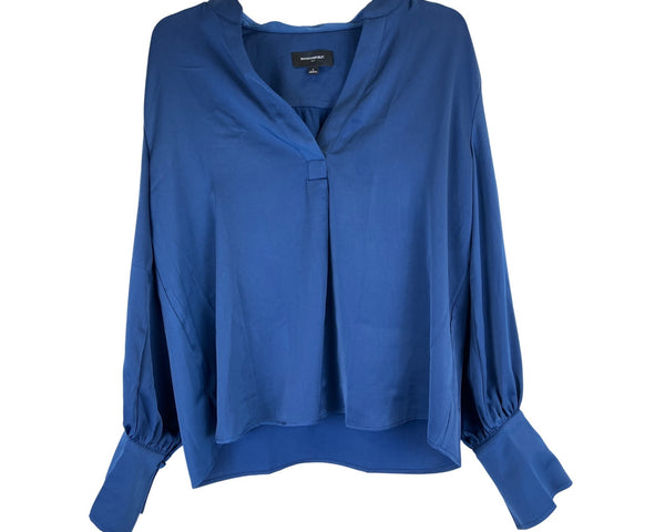 Banana Republic Womens Blue Polyester Long Sleeve V-Neck Blouse Size L
