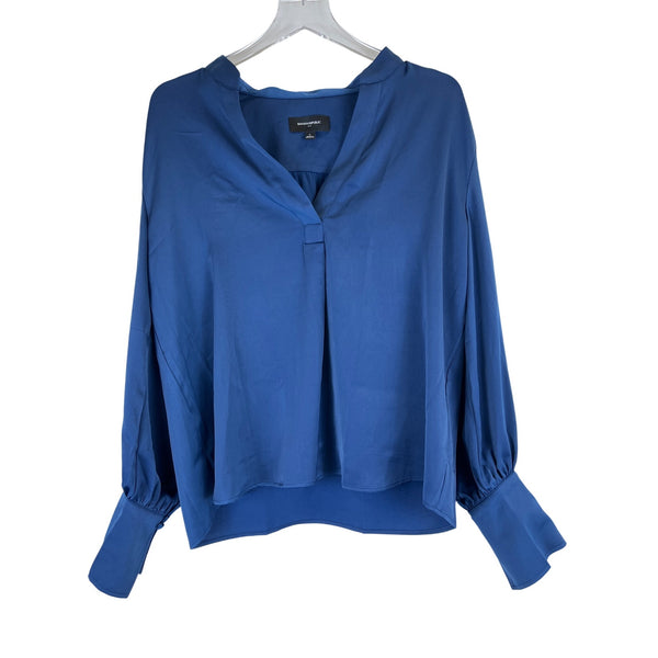 Banana Republic Womens Blue Polyester Long Sleeve V-Neck Blouse Size L