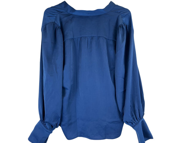 Banana Republic Womens Blue Polyester Long Sleeve V-Neck Blouse Size L