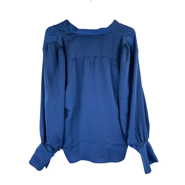 Banana Republic Womens Blue Polyester Long Sleeve V-Neck Blouse Size L