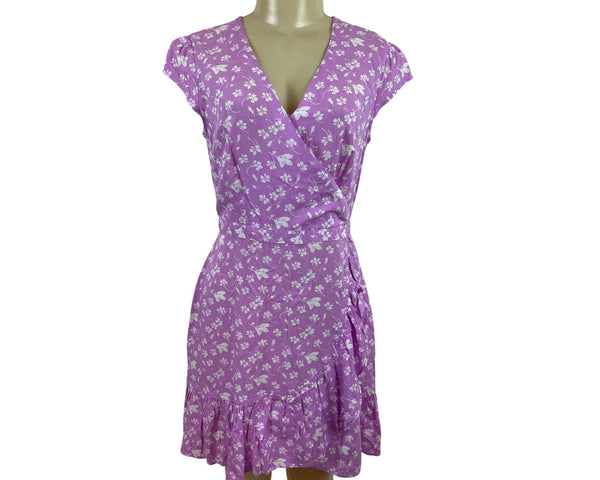 J. Crew Women’s Purple Floral Wrap Dress W/ Ruffle Hem & Cap Sleeves Sz 2 - New