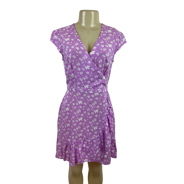 J. Crew Women’s Purple Floral Wrap Dress W/ Ruffle Hem & Cap Sleeves Sz 2 - New