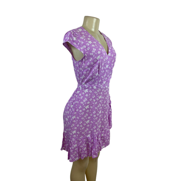 J. Crew Women’s Purple Floral Wrap Dress W/ Ruffle Hem & Cap Sleeves Sz 2 - New