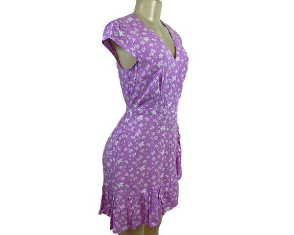J. Crew Women’s Purple Floral Wrap Dress W/ Ruffle Hem & Cap Sleeves Sz 2 - New