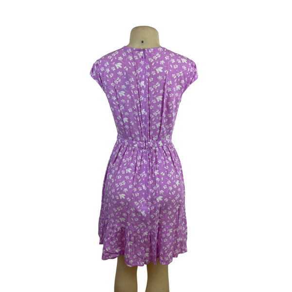 J. Crew Women’s Purple Floral Wrap Dress W/ Ruffle Hem & Cap Sleeves Sz 2 - New