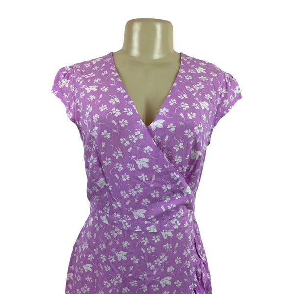 J. Crew Women’s Purple Floral Wrap Dress W/ Ruffle Hem & Cap Sleeves Sz 2 - New