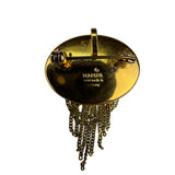 Marena Vintage Gold Tone Brooch Handmade In Germany Chain Dangles Rhinestones Oval