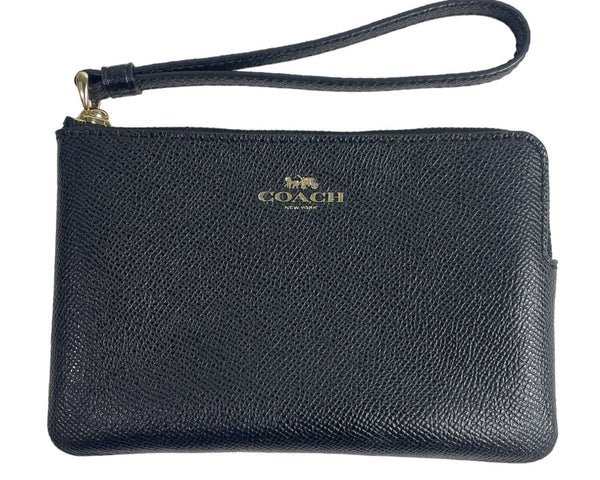 Coach New York Black Leather Wristlet Clutch Bag With Gold-Tone Zip & Logo