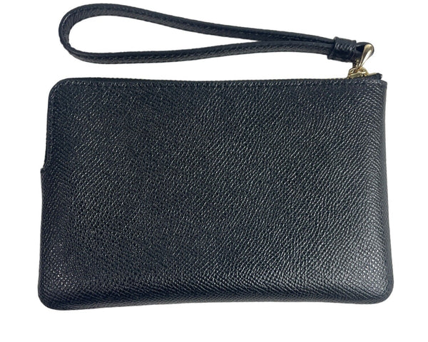 Coach New York Black Leather Wristlet Clutch Bag With Gold-Tone Zip & Logo