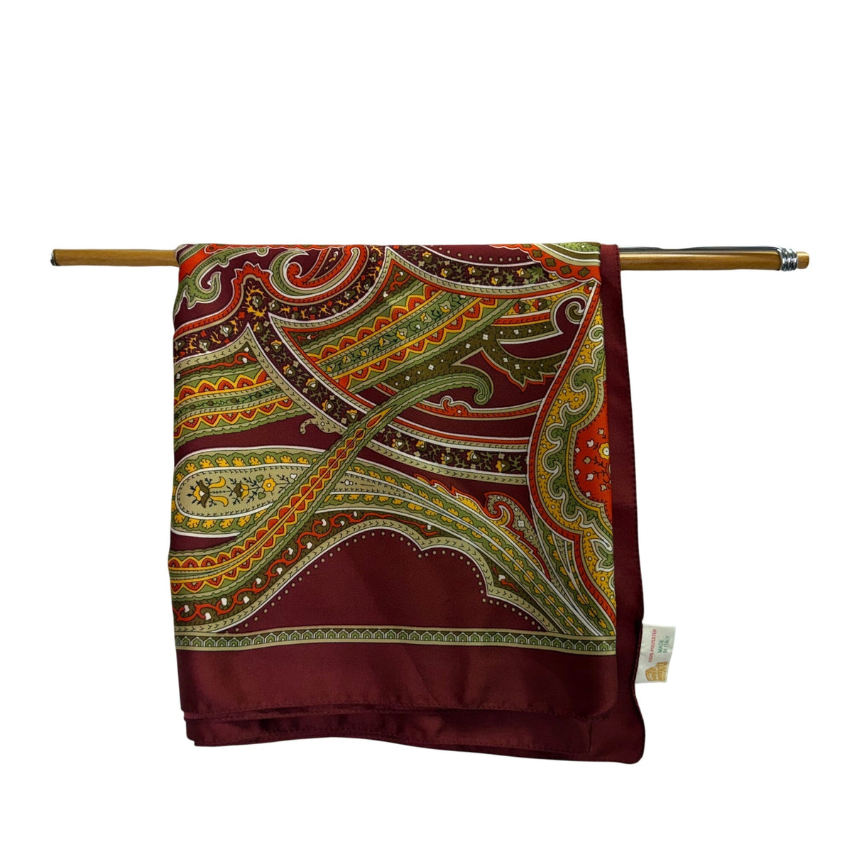 100% Polyester Womens Burgundy Paisley Scarf Made In Italy Elegant Lightweight Design