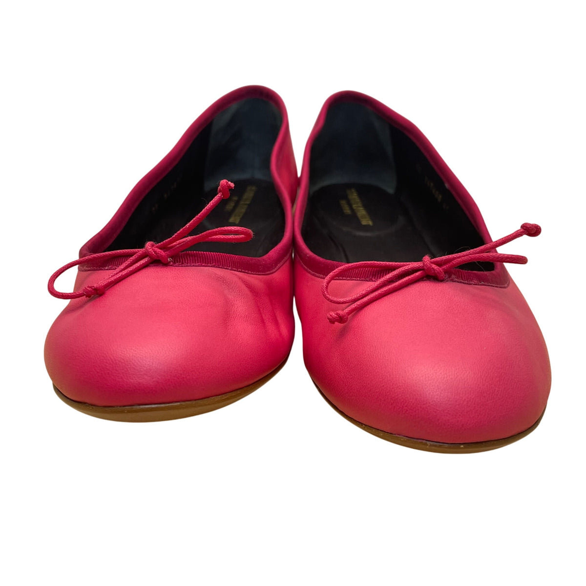 Saint Laurent Women’s Pink Leather Stylish Bow Detail  Ballet Flats Size 41