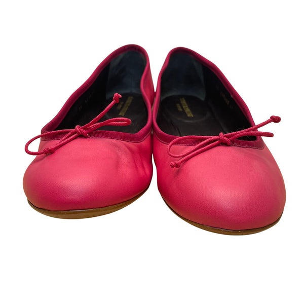 Saint Laurent Women’s Pink Leather Stylish Bow Detail  Ballet Flats Size 41