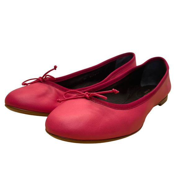 Saint Laurent Women’s Pink Leather Stylish Bow Detail  Ballet Flats Size 41