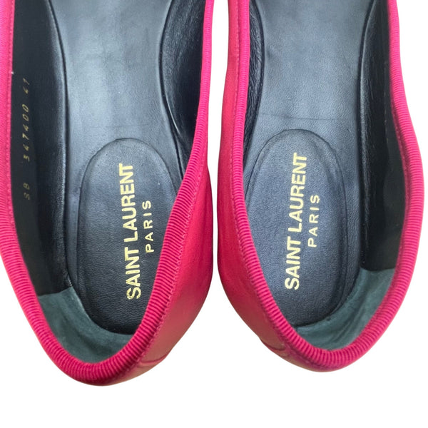 Saint Laurent Women’s Pink Leather Stylish Bow Detail  Ballet Flats Size 41