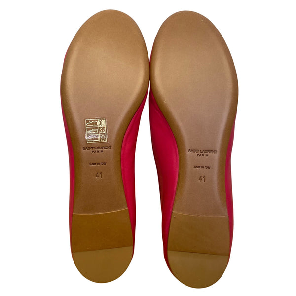 Saint Laurent Women’s Pink Leather Stylish Bow Detail  Ballet Flats Size 41