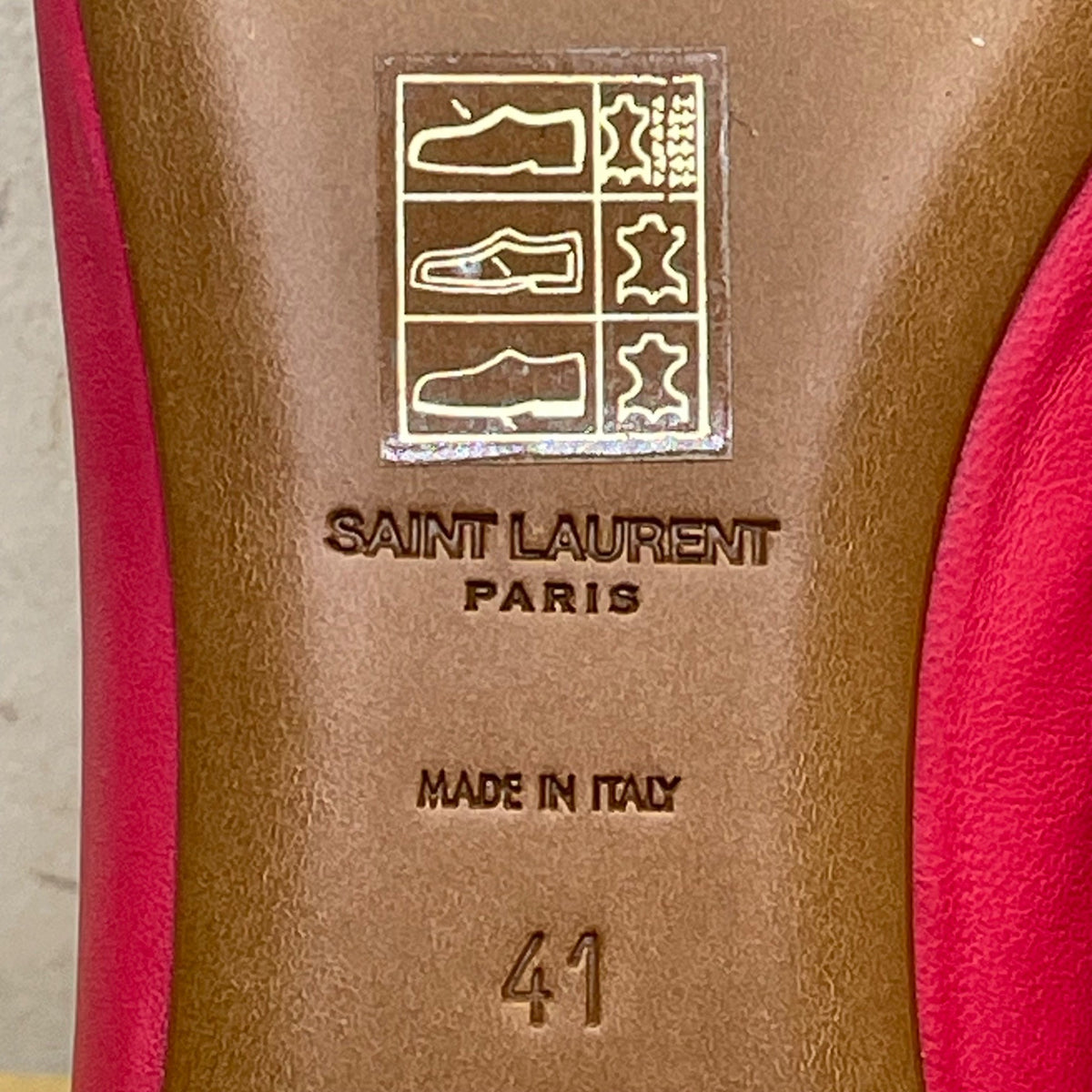 Saint Laurent Women’s Pink Leather Stylish Bow Detail  Ballet Flats Size 41