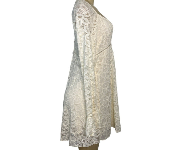 Free People Womens Lace Long Sleeve Mini Dress Ivory Size S