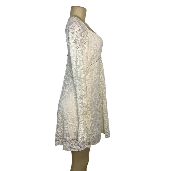 Free People Womens Lace Long Sleeve Mini Dress Ivory Size S