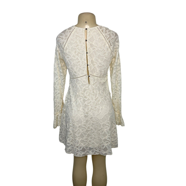 Free People Womens Lace Long Sleeve Mini Dress Ivory Size S