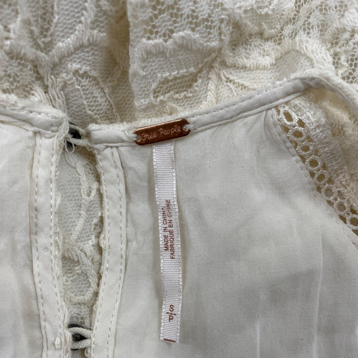 Free People Womens Lace Long Sleeve Mini Dress Ivory Size S
