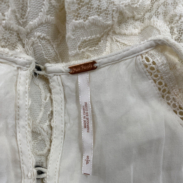 Free People Womens Lace Long Sleeve Mini Dress Ivory Size S
