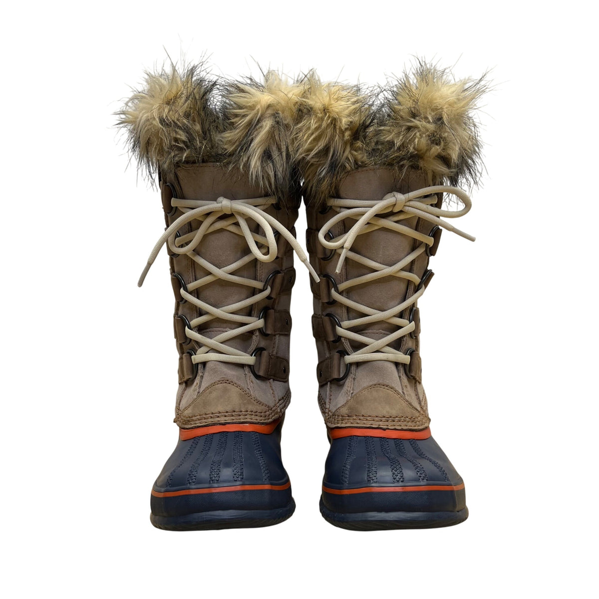 Sorel Women’s Brown & Navy Blue Faux Fur Lace Up Winter Snow Boots Size 7