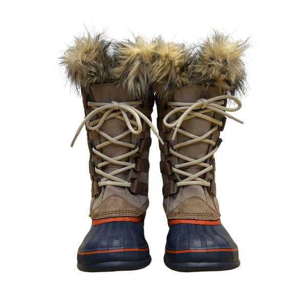 Sorel Women’s Brown & Navy Blue Faux Fur Lace Up Winter Snow Boots Size 7