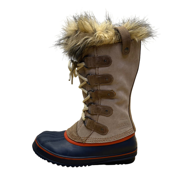 Sorel Women’s Brown & Navy Blue Faux Fur Lace Up Winter Snow Boots Size 7