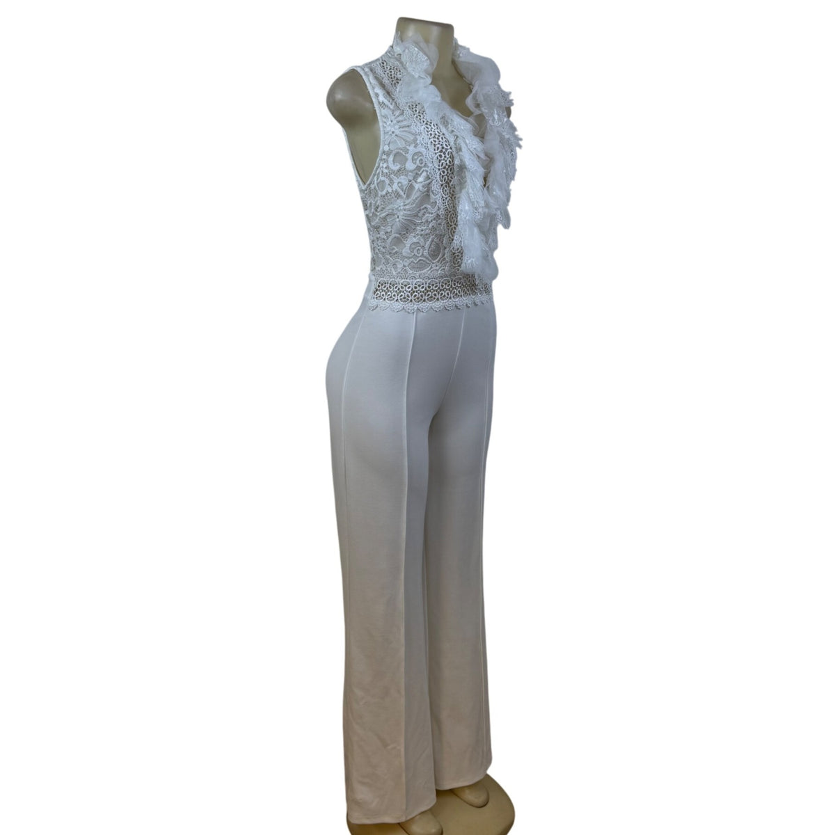 Valentine White Lace Sleeveless Wide Leg Jumpsuit For Women Sz L
