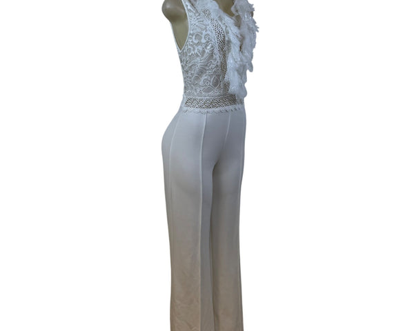 Valentine White Lace Sleeveless Wide Leg Jumpsuit For Women Sz L